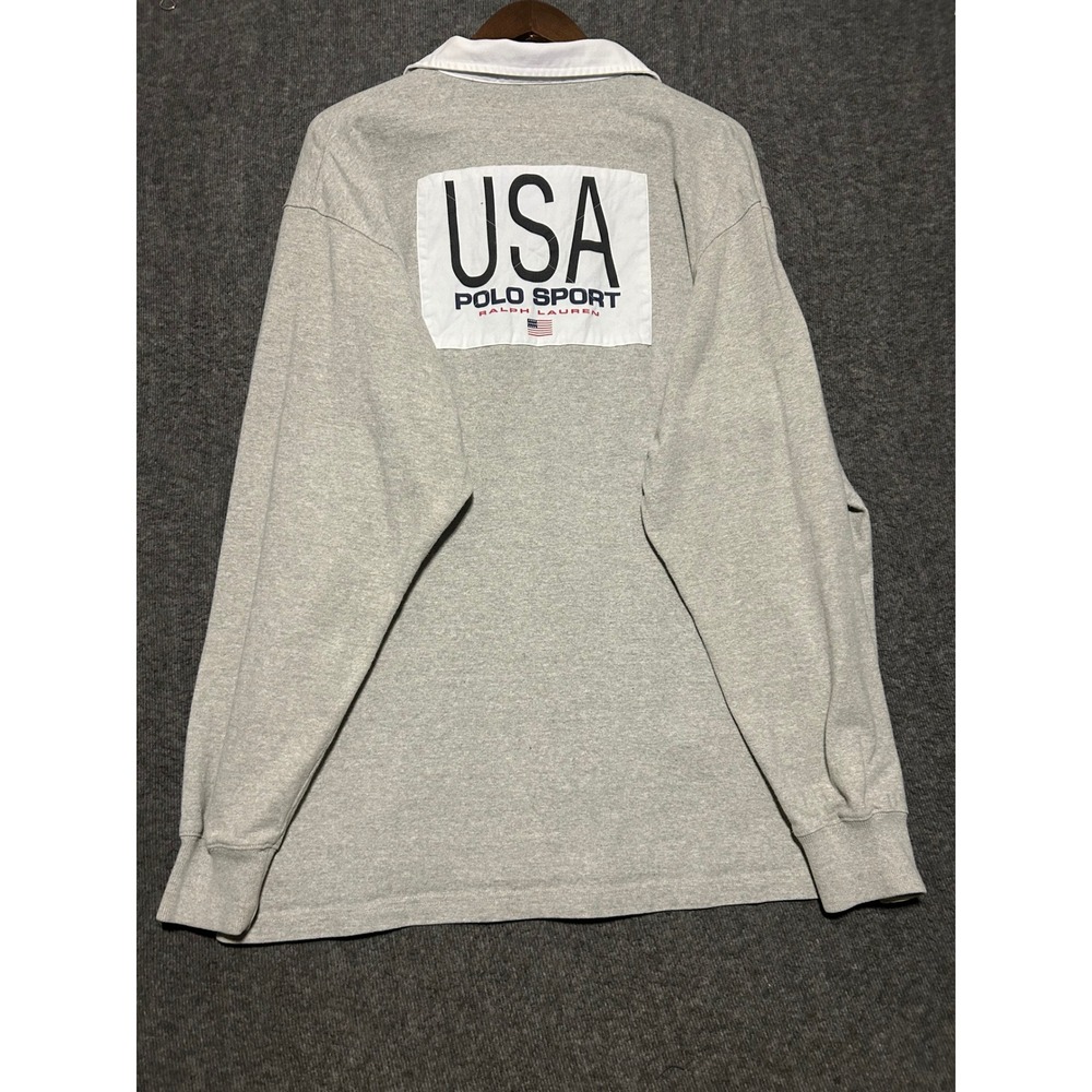 Polo sport ralph lauren USA flag rugby polo shirt long sleeve gray XL vintage
